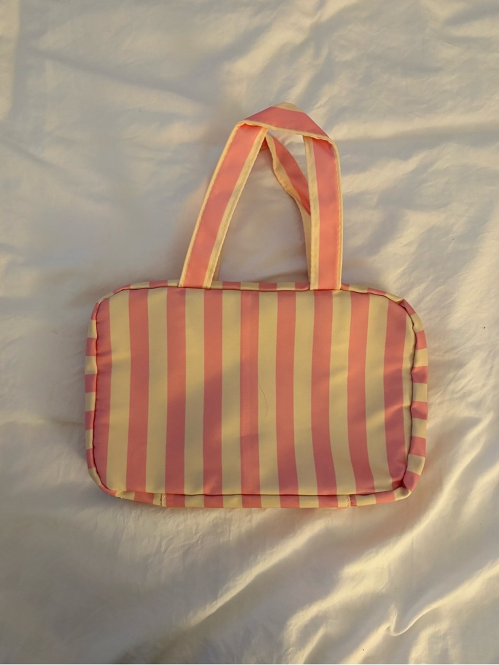 Pink and Cream Striped Makeup Bag